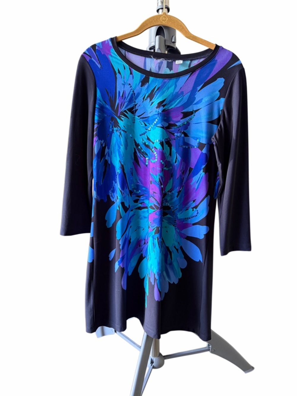 Susan Graver Women's Blue Floral Print 3/4 Sleeve Tunic